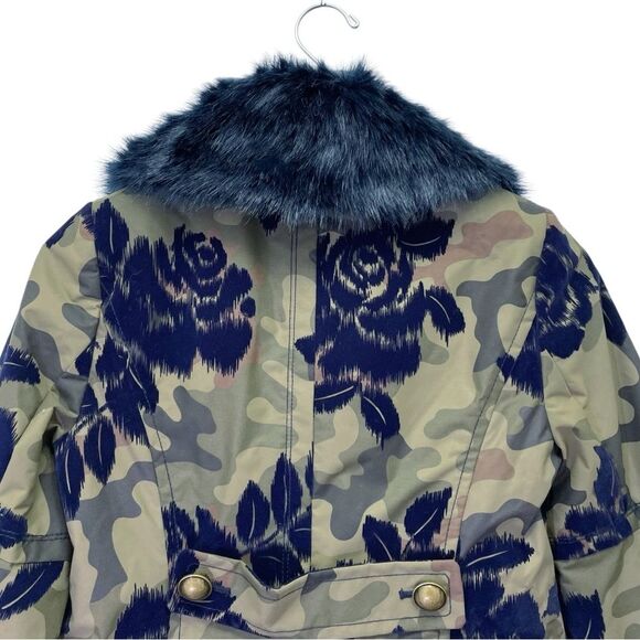 NWT Banana Republic Peacoat Jacket Olive Camo Navy Faux Fur Collar Size XSP New - Picture 10 of 16